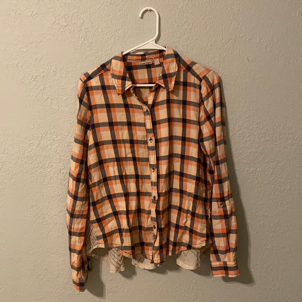 Long sleeve shirt, brand Holding Horses, size 10. Pink plaid w/ decorative back